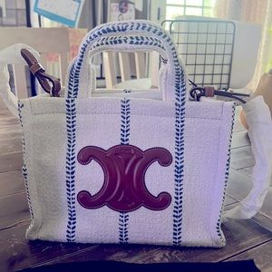 - NEW!!! SOLD OUT SMALL CABAS THAIS IN STRIPED TEXTILE AND CALFSKIN WHITE/BLUE